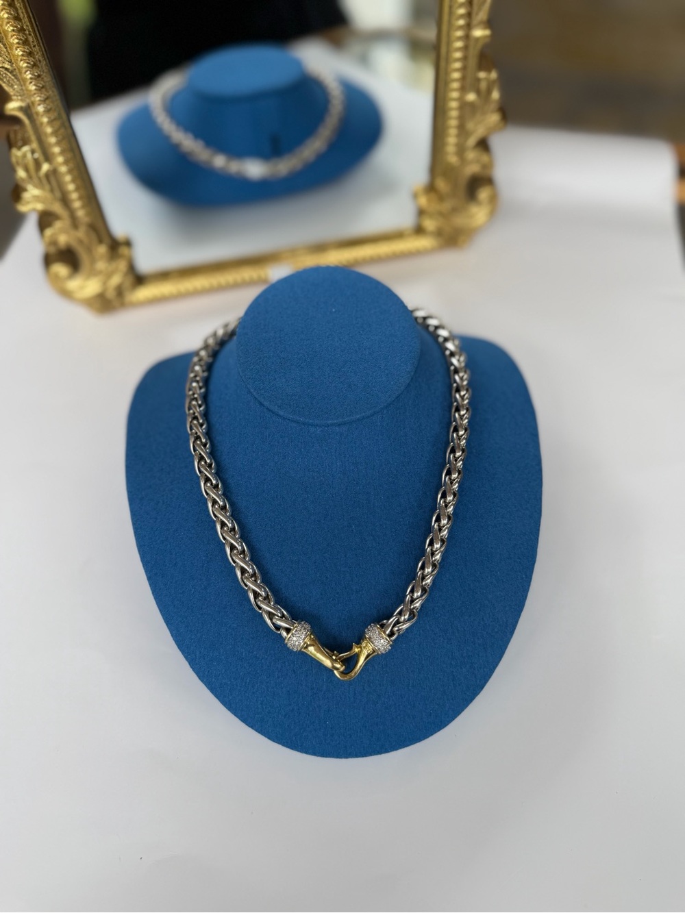 DAVID YURMAN WHEAT CHAIN NECKLACE WITH DIAMOND AND 18K YELLOW HOOK CLASP
